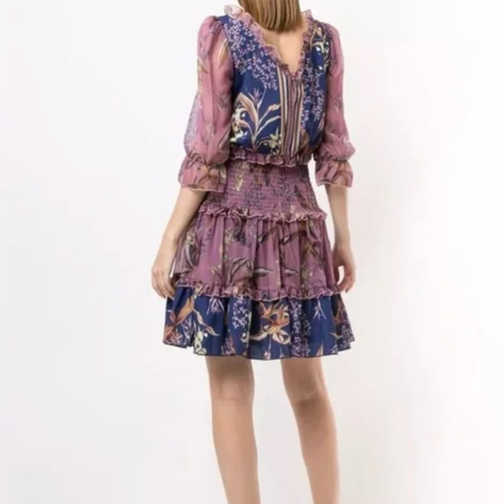 MARCHESA NOTTE Smocked Floral Mini Cocktail Dress - Picture 2 of 11
